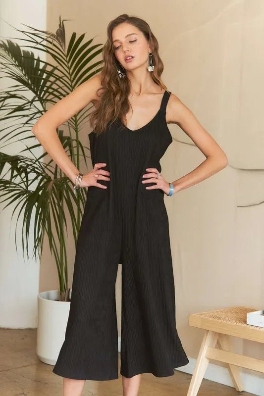 ADORA Black Textured Wide-Leg Jumpsuit - LuminaADORA Black Textured Wide-Leg Jumpsuit