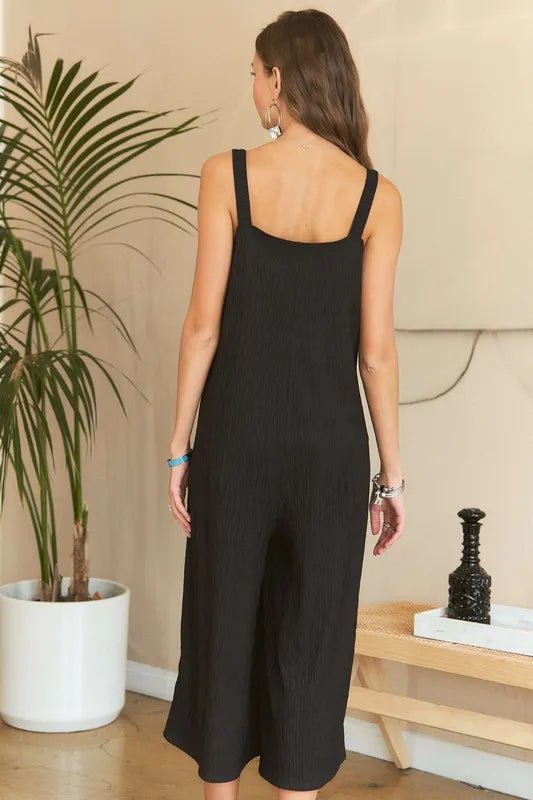 ADORA Black Textured Wide-Leg Jumpsuit - LuminaADORA Black Textured Wide-Leg Jumpsuit