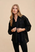 Annie Wear Openwork Button Down Drop Shoulder Shirt - LuminaAnnie Wear Openwork Button Down Drop Shoulder Shirt