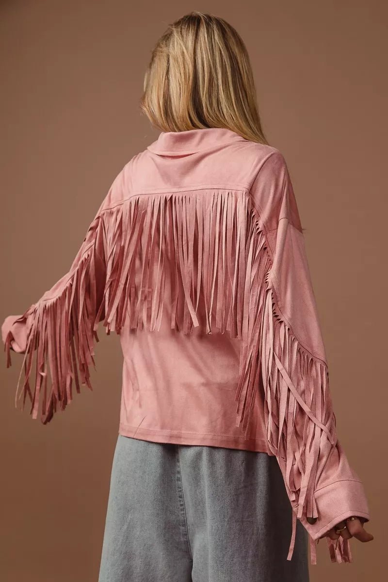 BiBi Suede Fringe Long Sleeve Jacket - LuminaBiBi Suede Fringe Long Sleeve Jacket