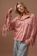BiBi Suede Fringe Long Sleeve Jacket - LuminaBiBi Suede Fringe Long Sleeve Jacket