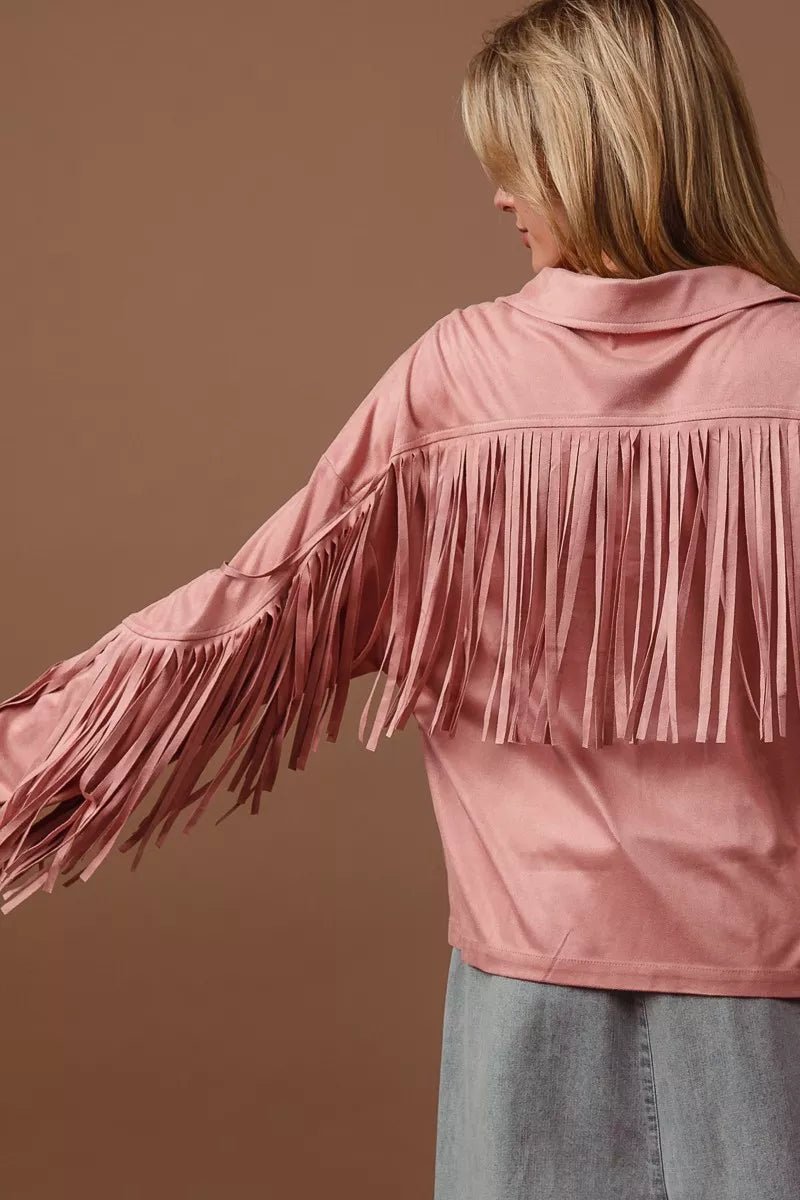 BiBi Suede Fringe Long Sleeve Jacket - LuminaBiBi Suede Fringe Long Sleeve Jacket