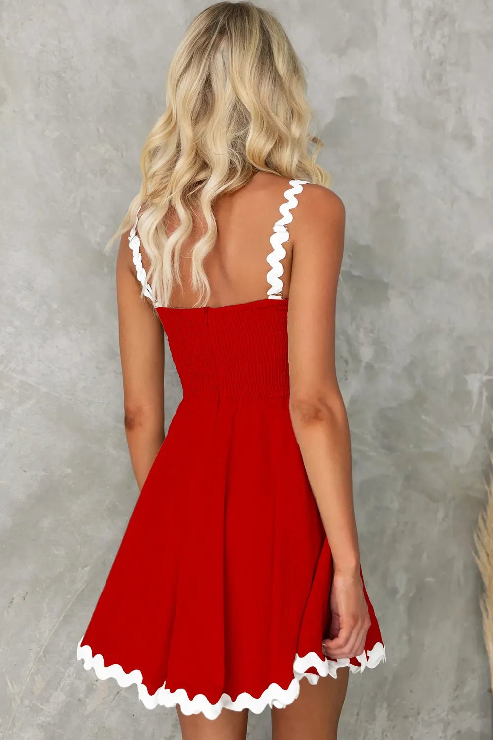 Contrast Trim Square Neck Mini Dress - LuminaContrast Trim Square Neck Mini Dress