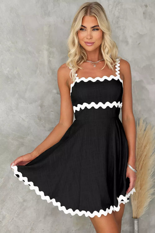 Contrast Trim Square Neck Mini Dress - LuminaContrast Trim Square Neck Mini Dress