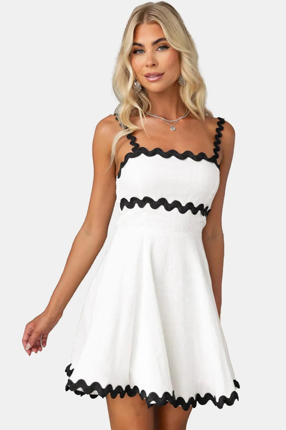 Contrast Trim Square Neck Mini Dress - LuminaContrast Trim Square Neck Mini Dress