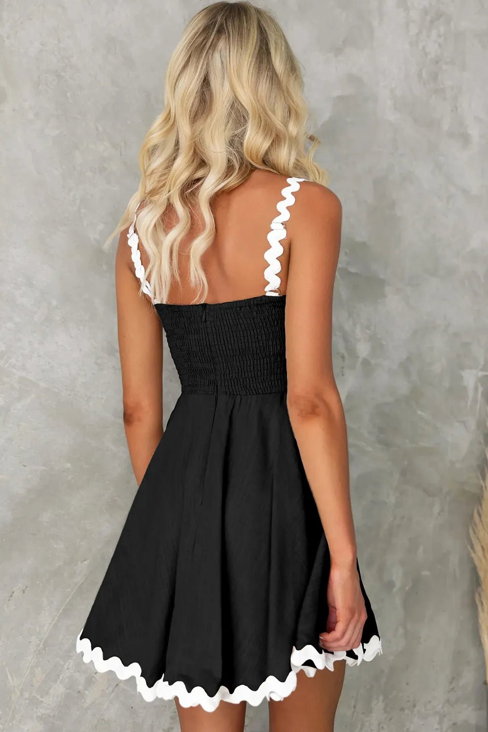 Contrast Trim Square Neck Mini Dress - LuminaContrast Trim Square Neck Mini Dress