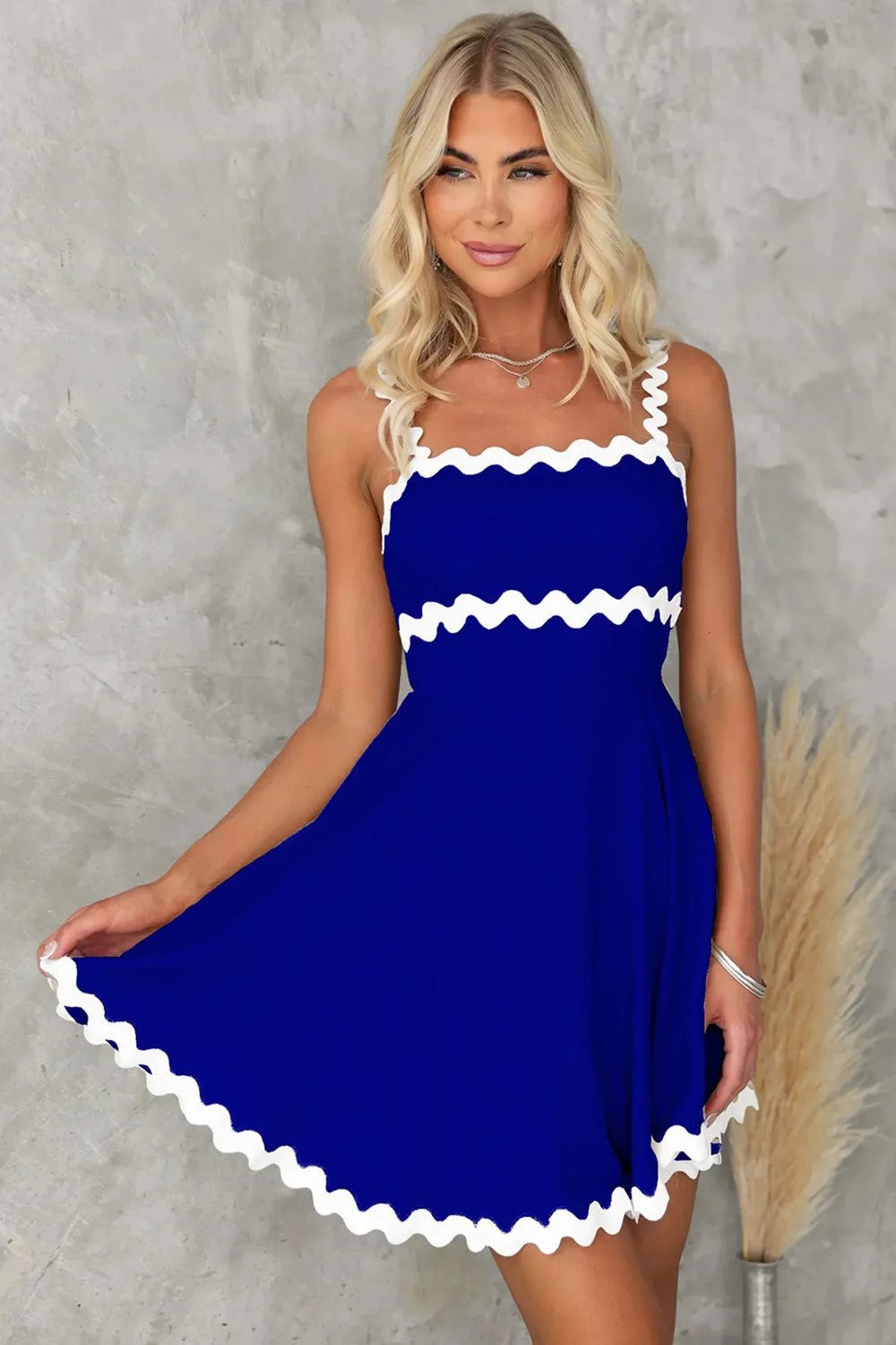 Contrast Trim Square Neck Mini Dress - LuminaContrast Trim Square Neck Mini Dress