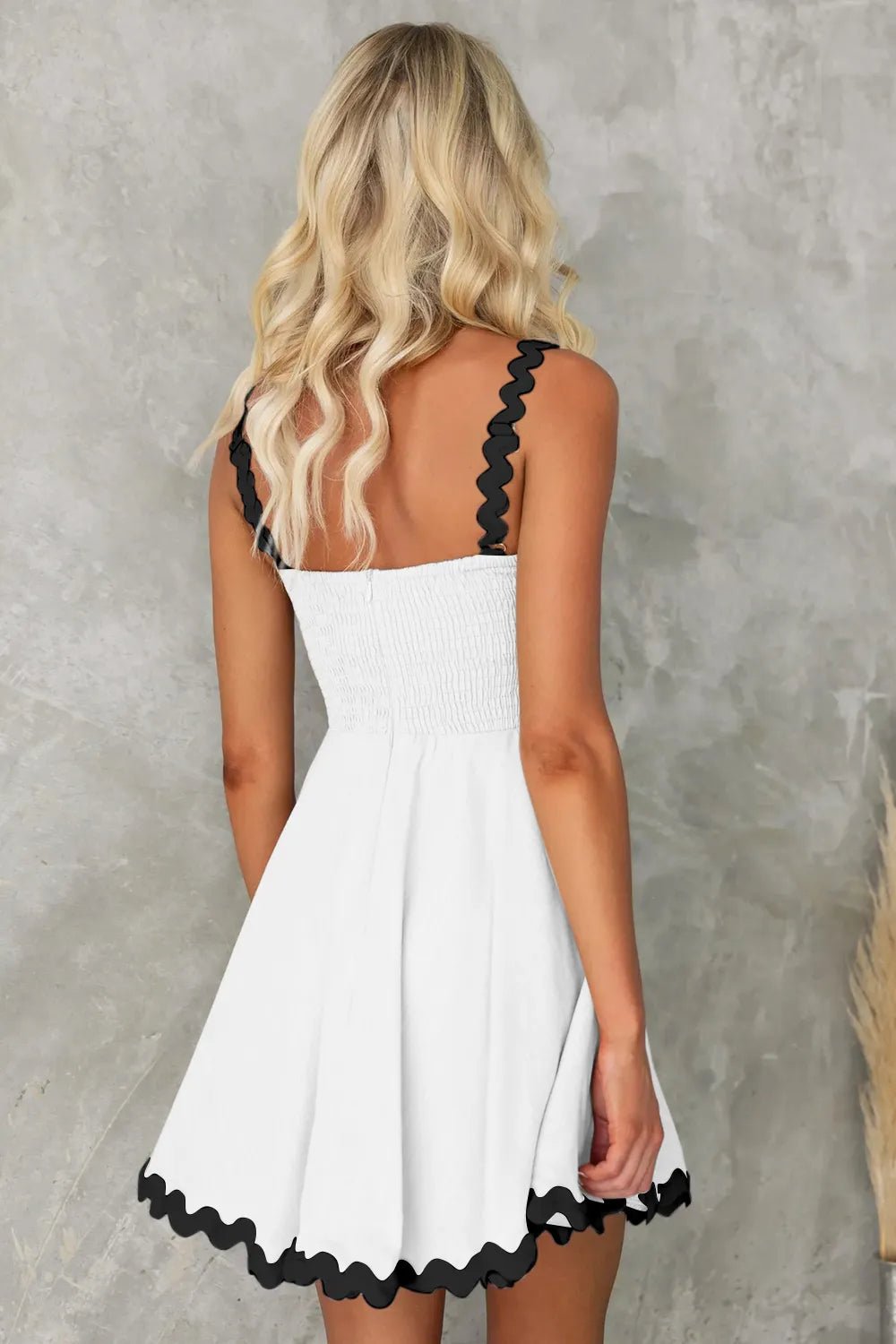 Contrast Trim Square Neck Mini Dress - LuminaContrast Trim Square Neck Mini Dress