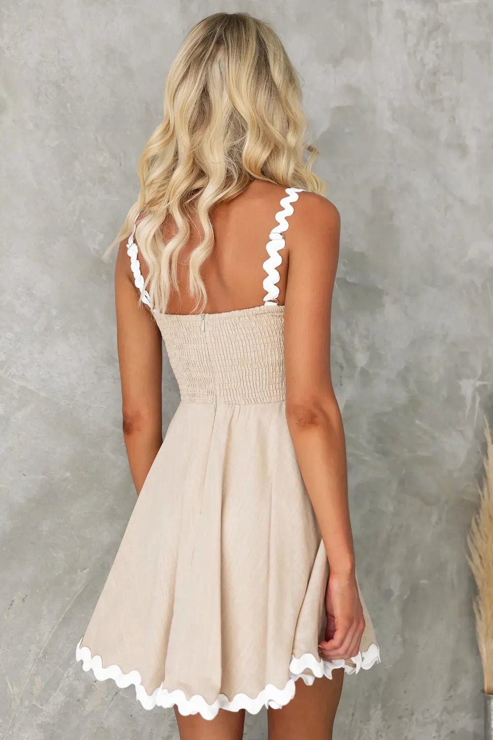 Contrast Trim Square Neck Mini Dress - LuminaContrast Trim Square Neck Mini Dress