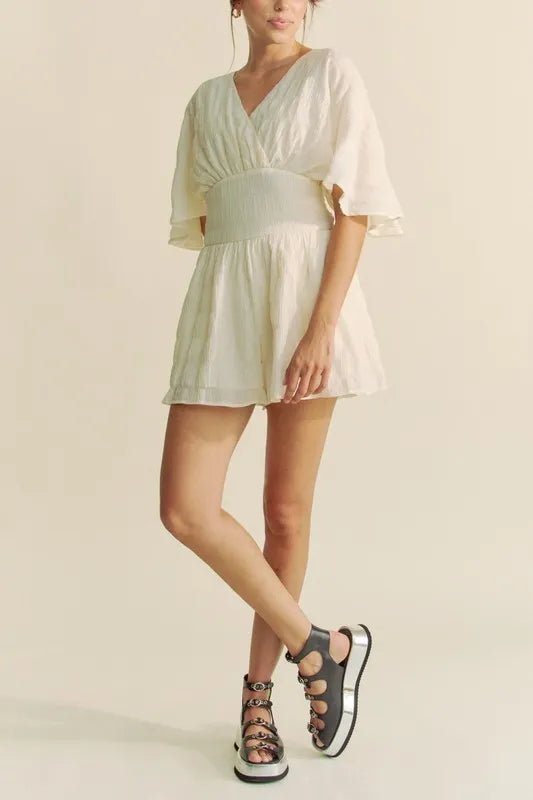 Davi & Dani Batwing Sleeve Waist Belt Romper - LuminaDavi & Dani Batwing Sleeve Waist Belt Romper
