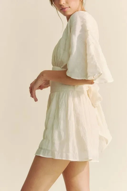 Davi & Dani Batwing Sleeve Waist Belt Romper - LuminaDavi & Dani Batwing Sleeve Waist Belt Romper