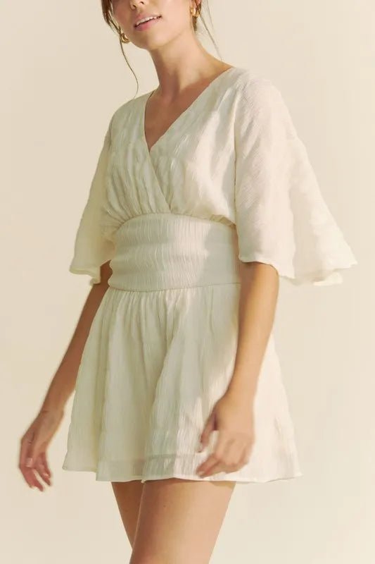 Davi & Dani Batwing Sleeve Waist Belt Romper - LuminaDavi & Dani Batwing Sleeve Waist Belt Romper