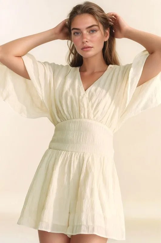 Davi & Dani Batwing Sleeve Waist Belt Romper - LuminaDavi & Dani Batwing Sleeve Waist Belt Romper