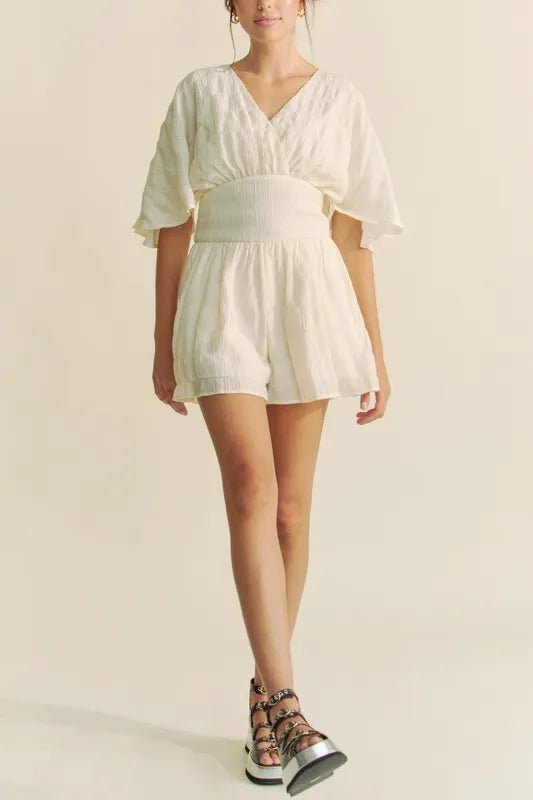 Davi & Dani Batwing Sleeve Waist Belt Romper - LuminaDavi & Dani Batwing Sleeve Waist Belt Romper