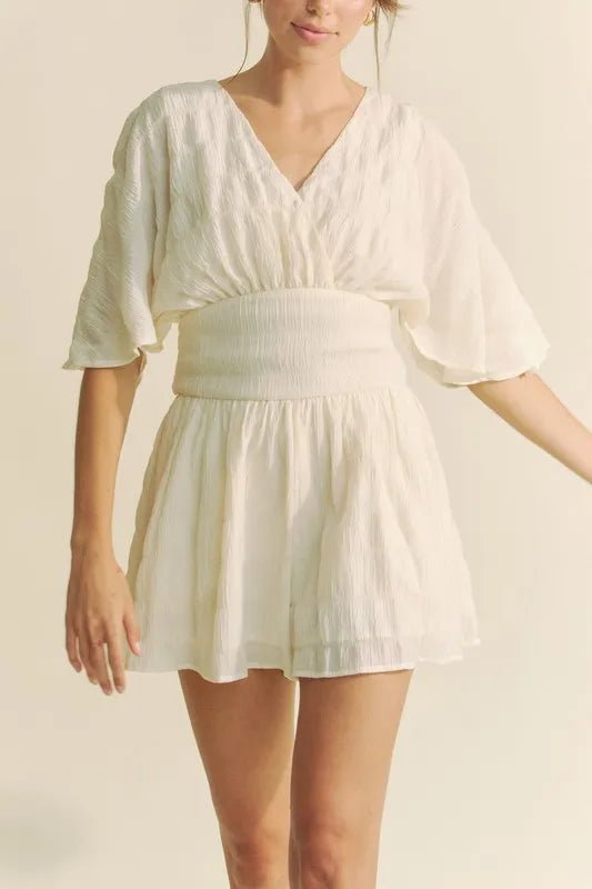 Davi & Dani Batwing Sleeve Waist Belt Romper - LuminaDavi & Dani Batwing Sleeve Waist Belt Romper
