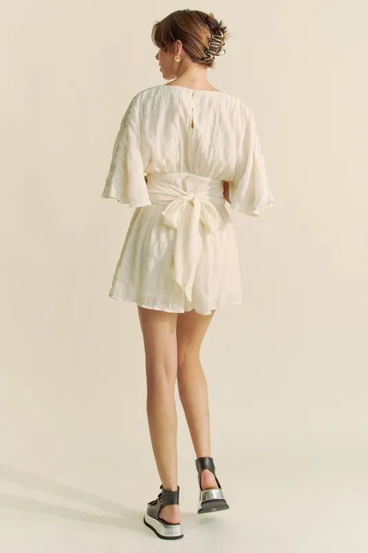 Davi & Dani Batwing Sleeve Waist Belt Romper - LuminaDavi & Dani Batwing Sleeve Waist Belt Romper