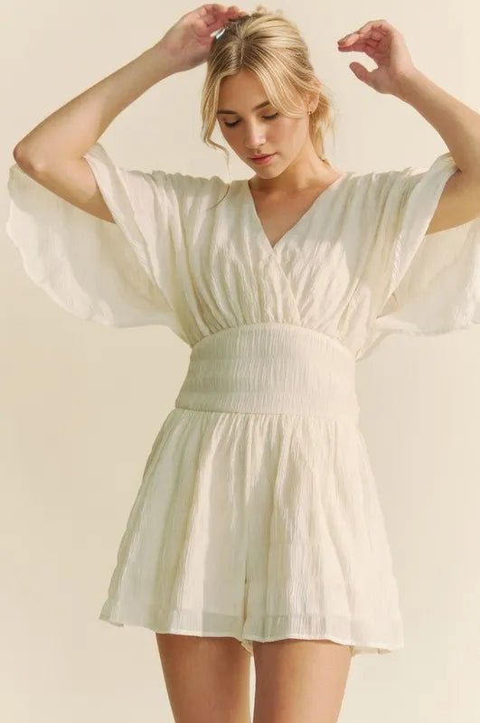 Davi & Dani Batwing Sleeve Waist Belt Romper - LuminaDavi & Dani Batwing Sleeve Waist Belt Romper