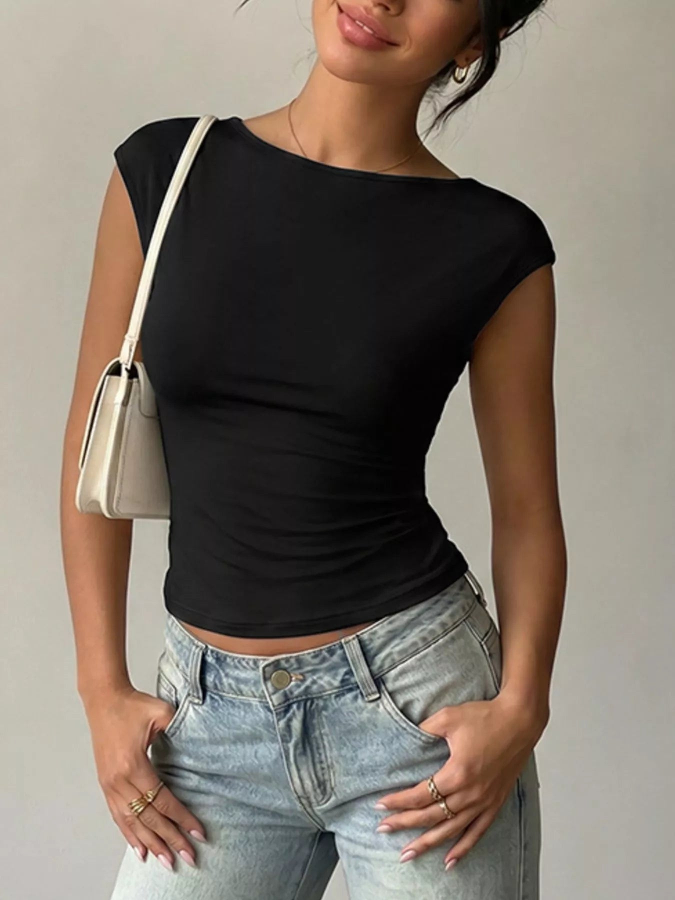 Lace Detail Cap-Sleeve T-Shirt - LuminaLace Detail Cap-Sleeve T-Shirt