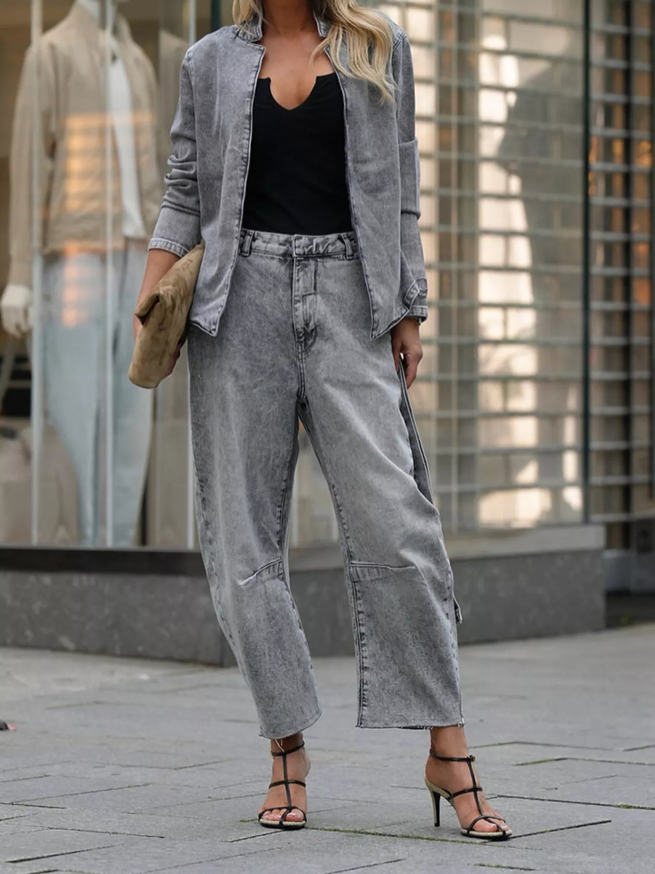 Long Sleeve Top and Wide Leg Jeans Denim Set - LuminaLong Sleeve Top and Wide Leg Jeans Denim Set