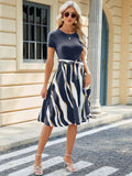 Printed Tie Waist Short Sleeve Dress - LuminaPrinted Tie Waist Short Sleeve Dress