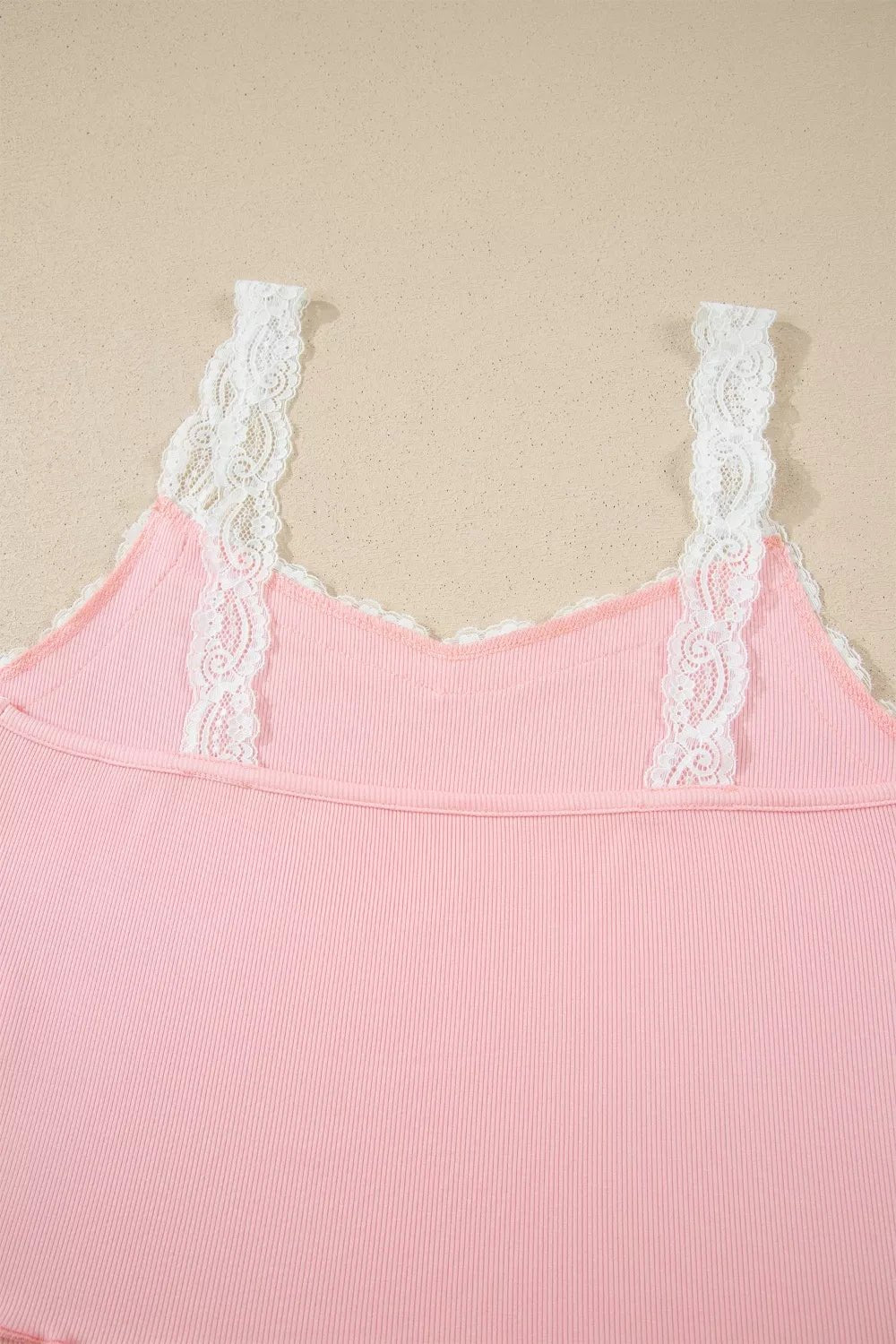 Ribbed Knit Lace Straps Patchwork Lettuce Hem Cropped Top Floral Short Lounge Set - LuminaRibbed Knit Lace Straps Patchwork Lettuce Hem Cropped Top Floral Short Lounge Set