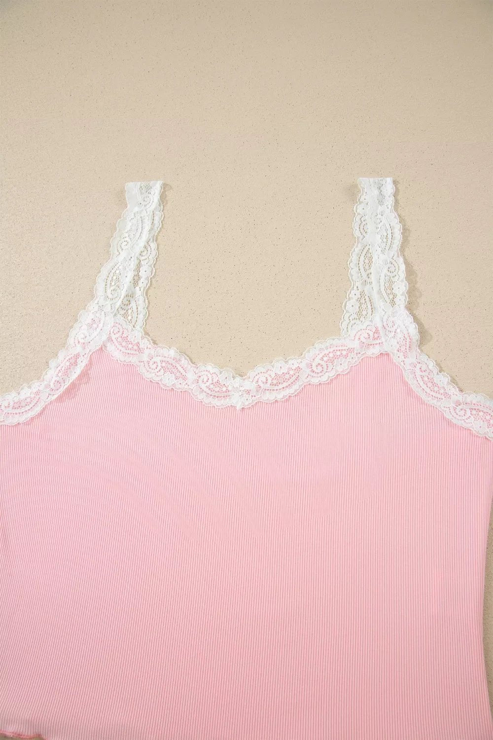 Ribbed Knit Lace Straps Patchwork Lettuce Hem Cropped Top Floral Short Lounge Set - LuminaRibbed Knit Lace Straps Patchwork Lettuce Hem Cropped Top Floral Short Lounge Set